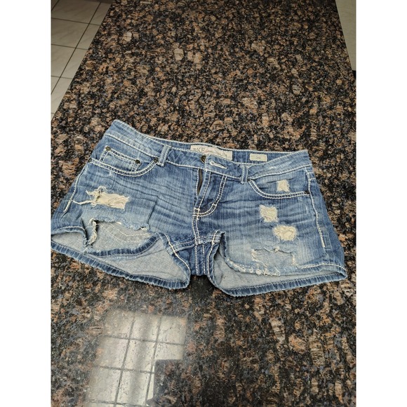 BKE Pants - BKE Stella Medium Wash Distressed Denim Shorts Womens 28 Low Rise Blue